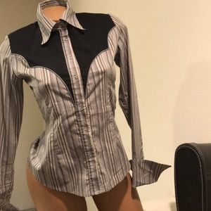 MASON Western City Denim Tailored Button Down Top